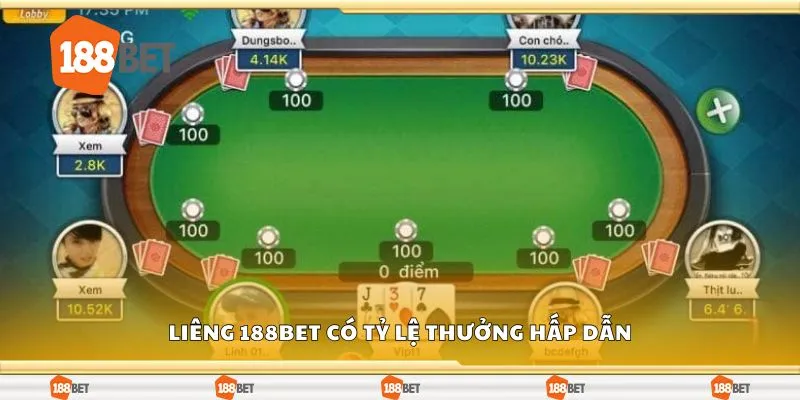 Liêng 188Bet có tỷ lệ thưởng hấp dẫn